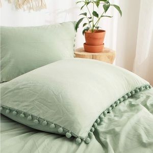 Sage Green Pom Poms Queen Size Pillowcases